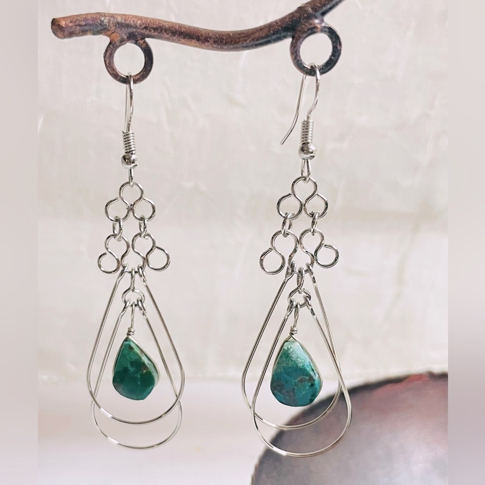 Gorgeous Global Girlfriend Chrysocolla Sterling Silver Plated Hook Earrings